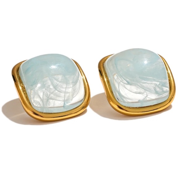 Macaron Color Resin 18k Gold Plated Large Fashion Stud Earrings - Picture 4 of 7